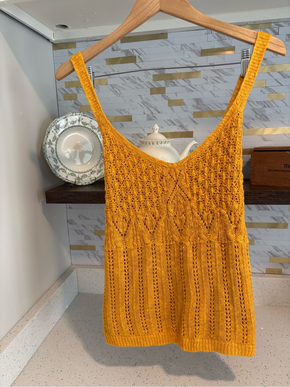 LC Lauren Conrad Mustard Crochet Knit Tank In Mustard